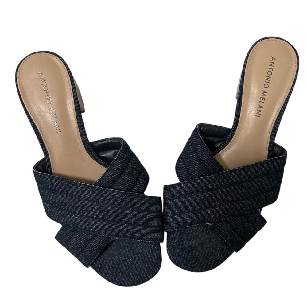 Antonio Melani Black Quilted Crossover Slip-On Heels Sandals Women's Size 7.5